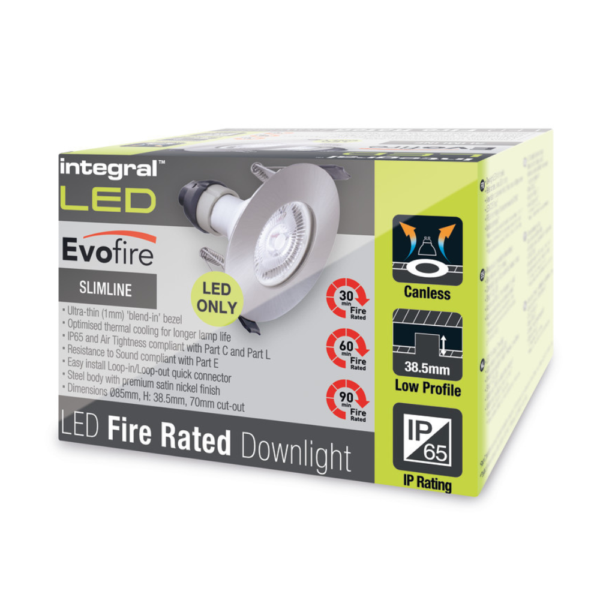Integral ILDLFR70D002 Evofire Fire Rated IP65 Satin Nickel LED GU10 Downlight