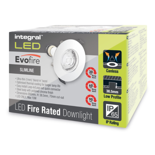 Integral ILDLFR70D017 Evofire Fire Rated IP65 Polished Chrome LED GU10 Downlight