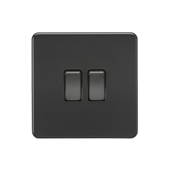 Knightsbridge SF3000MBB 2 Gang 2 Way Matt Black Screwless Switch