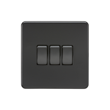 Knightsbridge SF4000MBB 3 Gang 2 Way Matt Black Screwless Switch