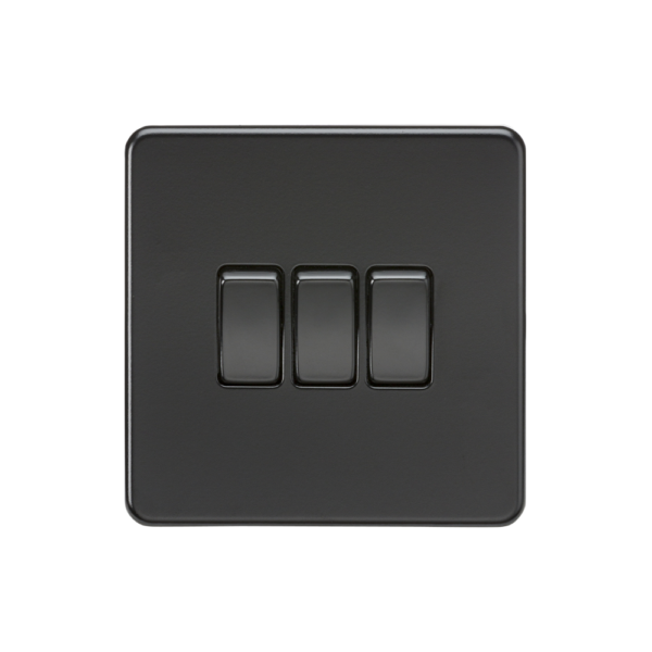 Knightsbridge SF4000MBB 3 Gang 2 Way Matt Black Screwless Switch