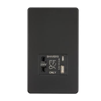Knightsbridge SF8909MB Black Screwless Shaver Socket with A+C USB