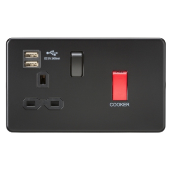 Knightsbridge SFR8333UMBB 45A Double Pole Switch & 13A USB Socket