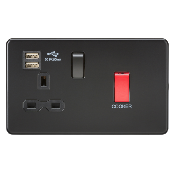 Knightsbridge SFR8333UMBB 45A Double Pole Switch & 13A USB Socket