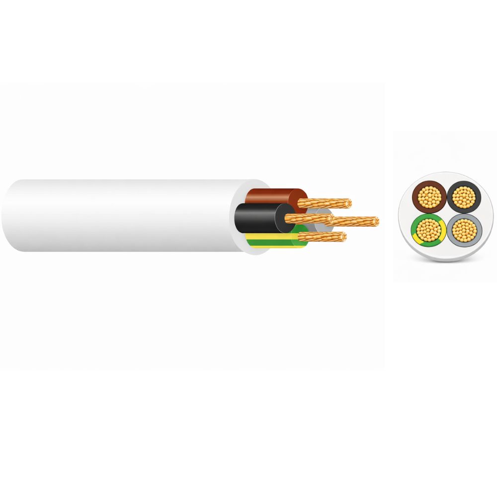 4 Core 1mm | 3184Y Round PVC Flexible Cable | White | 100m 1 3184Y 4 Core 1mm White Flexible Cable 100m