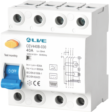 Live Electrical CEV440B-030 4 Pole 40A 30mA Type B RCCB