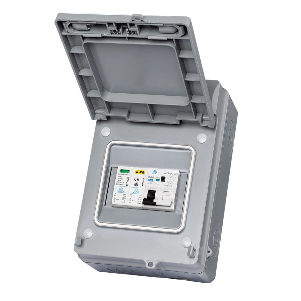 WCED | WPRC40CSP | IP65 EV Consumer Unit | Type A DP 40A C Curve RCBO & SPD 1 WCED IP65 EV Consumer Unit WPRC40CSP