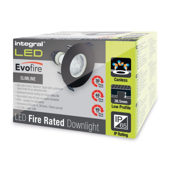 Integra l ILDLFR70D028 Evofire Fire Rated IP65 Black LED GU10 Downlight