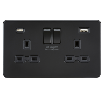 Knightsbridge SFR9940MBB 13A 2 Gang Switched Socket with A+C USB