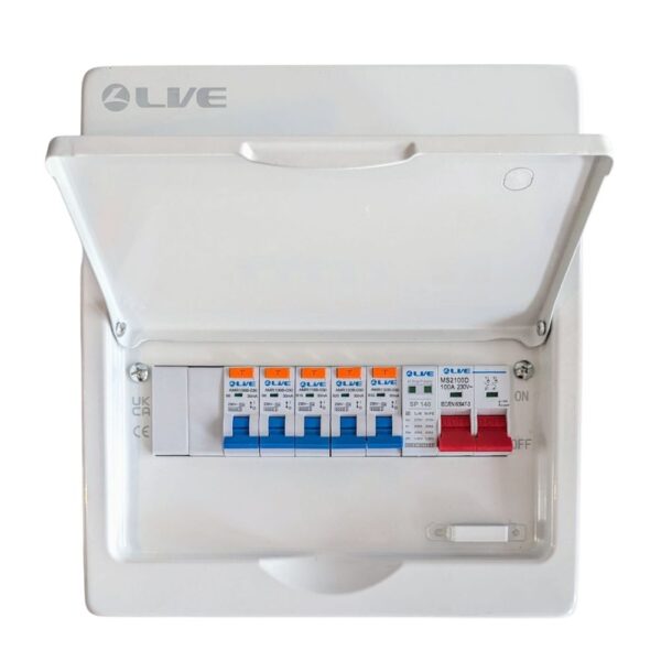 Live Electrical 7 Way SPD Metal Consumer Unit Kit with 5 RCBOs