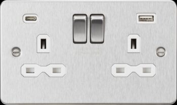Knightsbridge FPR9940BCW Switched Socket with Dual USB A+C - Brushed Chrome with White Insert
