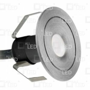 ALL LED AMKR020AL/30 Mini LED Marker Light, IP44-rated, 1W, 3000K Warm White, 20mm cut-out, brushed aluminium finish, black baffle, glare-reducing fluted design, pre-wired 2m cable.