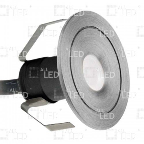 ALL LED AMKR020AL/30 Mini LED Marker Light, IP44-rated, 1W, 3000K Warm White, 20mm cut-out, brushed aluminium finish, black baffle, glare-reducing fluted design, pre-wired 2m cable.