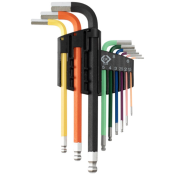 C.K Tools T4449 Ball-Ended Coloured Hexagon Key Set of 9 Metric