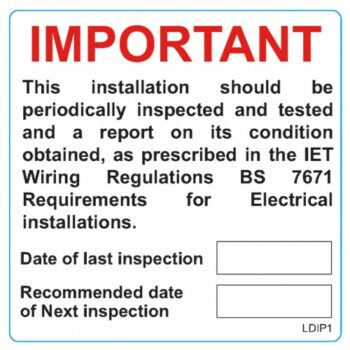 Cobra SL/PI/7575/25 Cobra Cable Warning Labels - Periodic Inspection 75x75 mm - 25 Per Roll