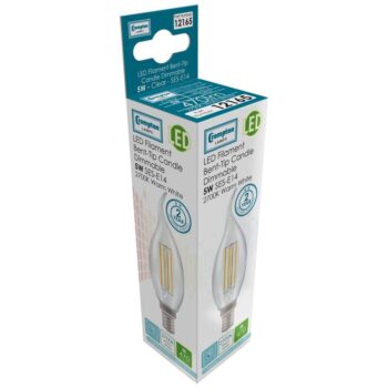 Crompton 12165 Crompton LED Filament Bent-Tip Candle Dimmable 5W SES 2700K 2