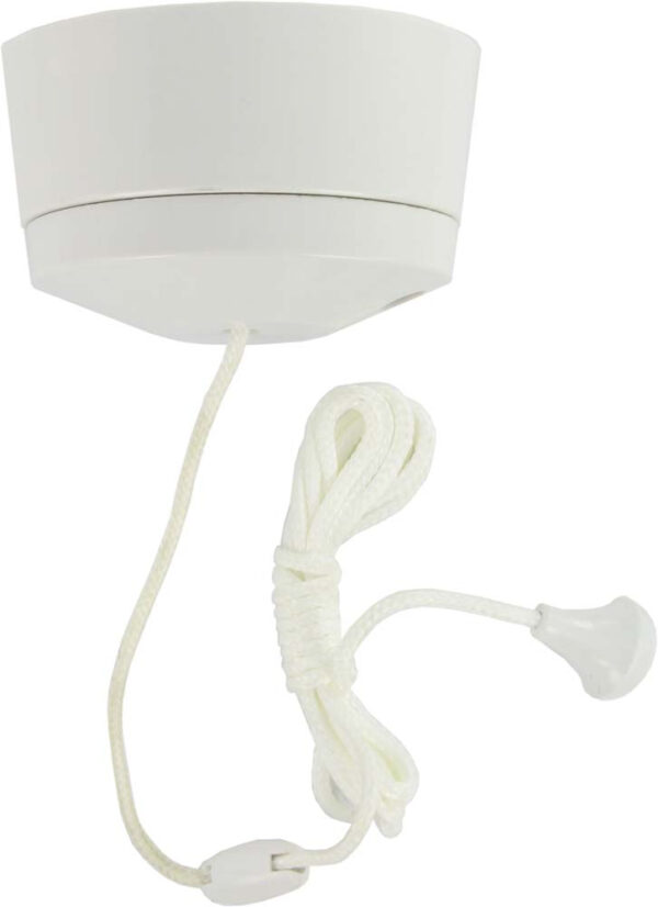 White Deligo PULL1W ceiling-mounted pull cord switch with cord attached