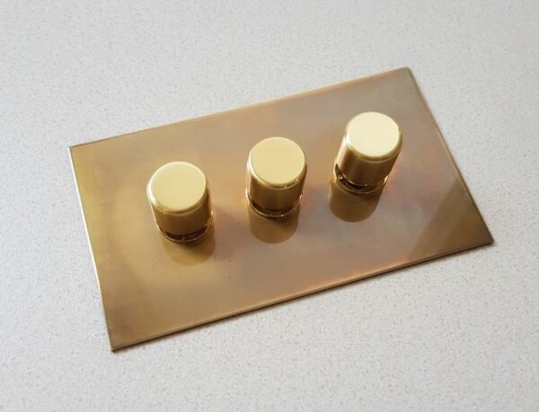 Forbes & Lomax 3GTE250/OLB Forbes & Lomax 3GTE250/OLB 3 Gang Rotary Dimmer - Aged Brass Plate 1