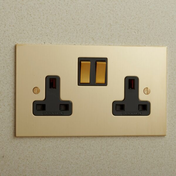 Forbes & Lomax DS13M/U Forbes & Lomax DS13M/U 13A Double Socket with Metal Switches - Unlacquered Brass