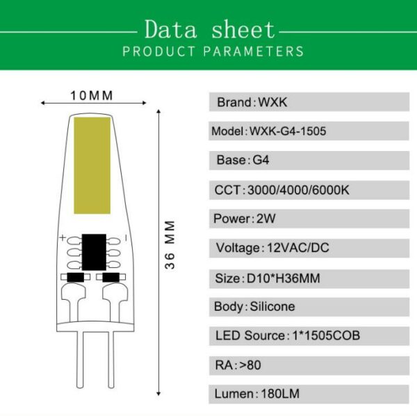 G4 LED 2W Dimmable 3000K Warm White