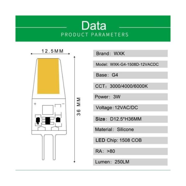 G4 LED 3W Dimmable 3000K Warm White