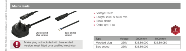 HAFELE 83389000 Hafele Loox LED Mains Lead with Plug - 2 metres 2