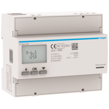 Hager ECM310D Hager 3 Phase kWhmeter Direct 125A 6M MBUS MID