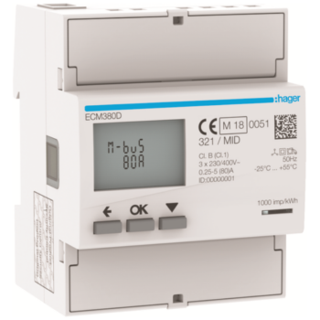 Hager ECM380D Hager 3 Phase kWhmeter Direct 80A 4M MBUS MID