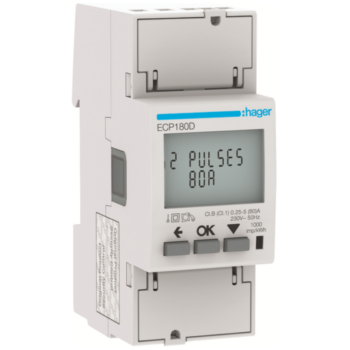 Hager ECP180D Hager 1 Phase kWhmeter Direct 80A 2M S0 MID