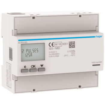 Hager ECP310D Hager 3 Phase kWhmeter Direct 125A 6M S0 MID