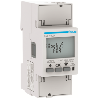 Hager ECR180D Hager 1 Phase kWhmeter Direct 80A 2M MODBUS MID