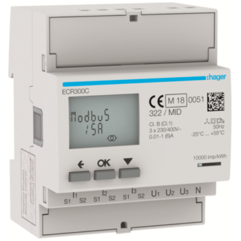 Hager ECR300C Hager 3 Phase kWhmeter via CT 1A or 5A 4M MODBUS MID