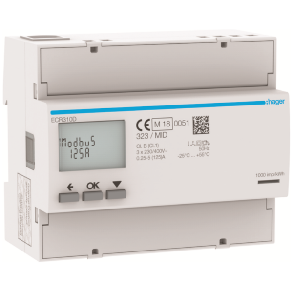 Hager ECR310D Hager 3 Phase kWhmeter Direct 125A 6M MODBUS MID