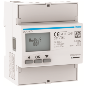 Hager ECR380D Hager 3 Phase kWhmeter Direct 80A 4M MODBUS MID