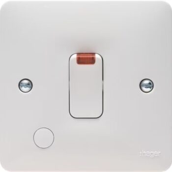 Hager WMDP84FON Hager Sollysta WMDP84FON 20A Double Pole Switch with Neon and Outlet