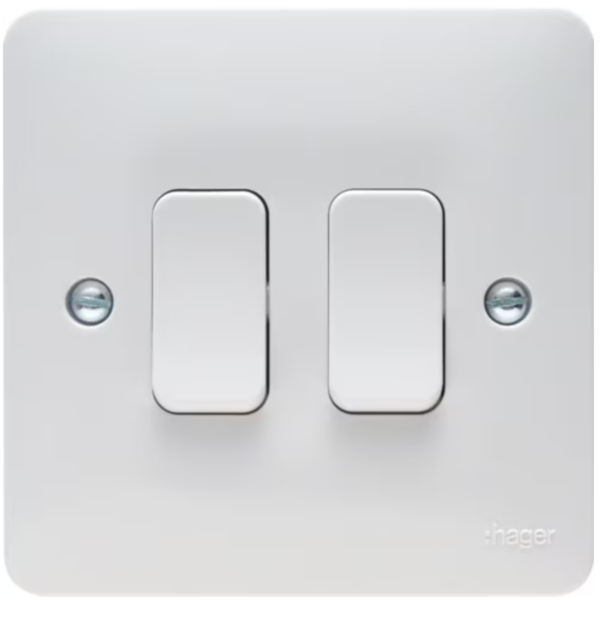 Hager WMPS22 Hager Sollysta WMPS22 10A 2 Gang 2 Way Wall Switch