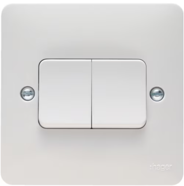Hager WMPS22W Hager Sollysta WMPS22W 10A 2 Gang 2 Way Wall Switch Wide Rocker