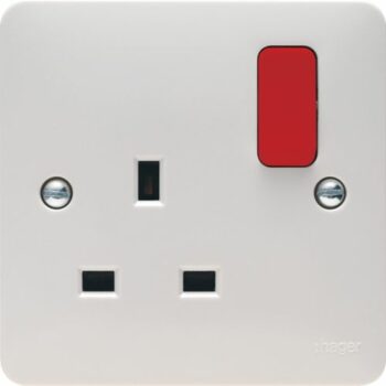Hager WMSS81R Hager Sollysta WMSS81R 1 Gang 13A Switched Socket with Red Rocker