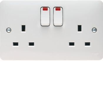 Hager WMSS82N Hager Sollysta WMSS82N 2 Gang Switched Socket with LED