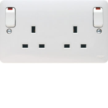 Hager WMSS82ON Hager Sollysta WMSS82ON Double Socket with LED Outboard Rockers