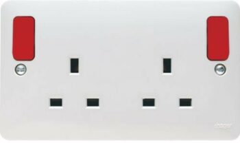 Hager WMSS82OR Hager Sollysta WMSS82OR 2 Gang 13A Switched Doubled Socket - Outboard Red Rockers 1