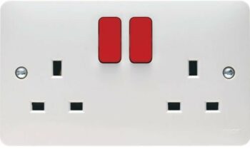 Hager WMSS82R Hager Sollysta WMSS82R 2 Gang 13A Switched Socket - Red Rockers 1