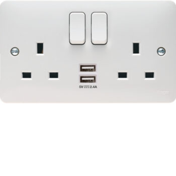 Hager WMSS82USB Hager Sollysta WMSS82USB Double Socket with USB