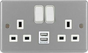 Hager WPSS82-USB Hager Sollysta 13A 2 Gang Double Pole Switched Socket with Twin USB - Grey