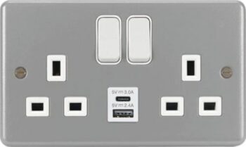Hager WPSS82-USBAC Hager Sollysta 13A 2 Gang Double Pole Switched Socket with USB A+C - Grey