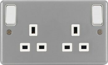 Hager WPSS82O Hager Sollysta 13A 2 Gang Double Pole Switched Socket Outboard Rockers - Grey