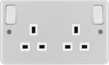 Hager WPSS82OW Hager Sollysta WPSS82OW13A 2 Gang Double Pole Switched Socket Outboard Rockers - White