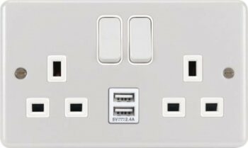 Hager WPSS82W-USB Hager Sollysta 13A 2 Gang Double Pole Switched Socket with Twin USB - White