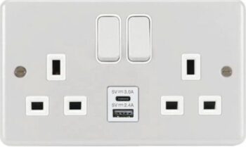 Hager WPSS82W-USBAC Hager Sollysta 13A 2 Gang Double Pole Switched Socket with USB A+C - White