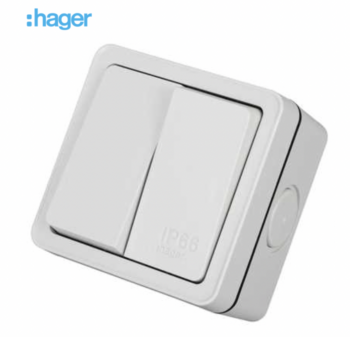 Hager WXPPS22 Hager Sollysta IP66 2 Gang Outdoor Switch - Light Grey 1